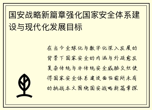 国安战略新篇章强化国家安全体系建设与现代化发展目标